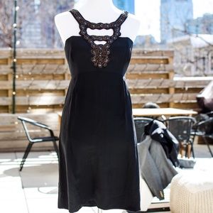 Shoshanna Black Silk Cut Out Beaded Neck Sheath